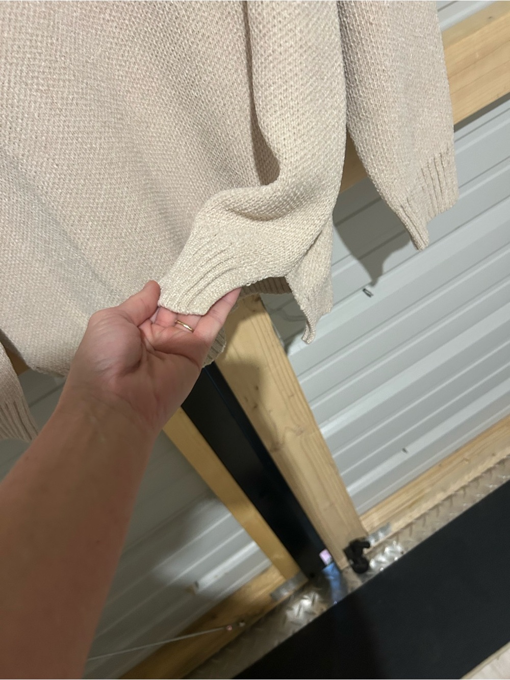 Zenana Small Beige Oversized Raglan Knit Sweater Side Slit Old Money - Picture 4 of 7